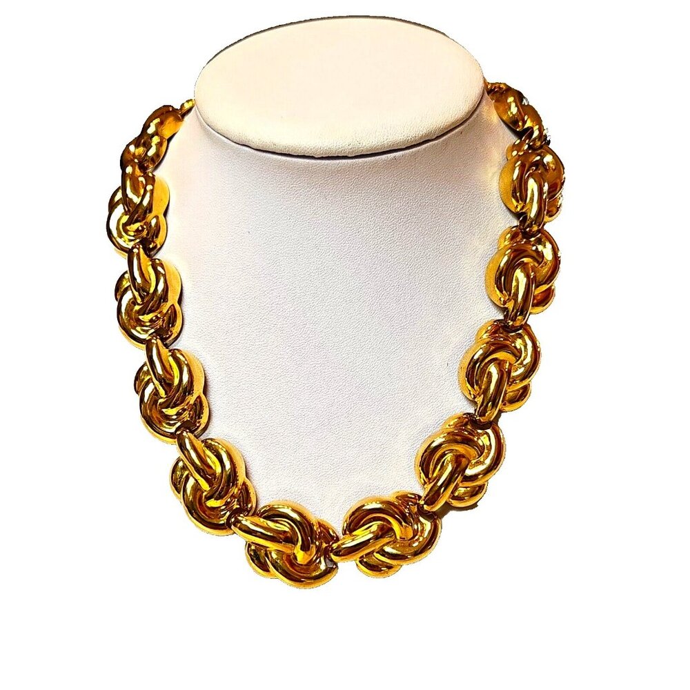 Vintage Anne Klein Signed Gold Tone Love Knots Chunky Necklace 16"